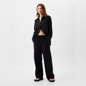 NWT! GAP Black Linen-Blend Wide-Leg Cargo Pull-On Pants - Multiple Sizes 🔹